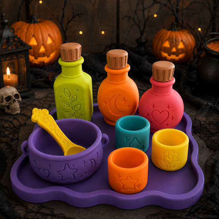 Colorful Kids Sensory & Pretend Play Set | 3D Printed Play Potion Set | Rainbow Bowl, Cups, Bottles and Spoon