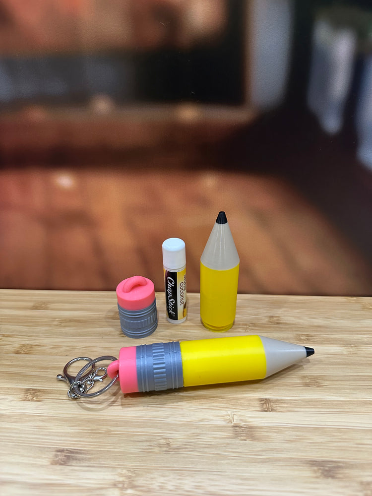 Pencil Themed Lip Balm Holder Keychain 3D Printed - Standard