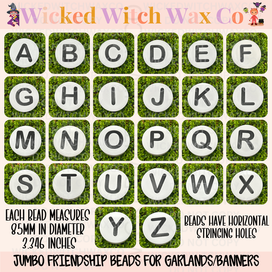 Friendship Beads - White W/ BLACK Letters - 3D Printed  - JUMBO - 85mm - INDIVIDUAL