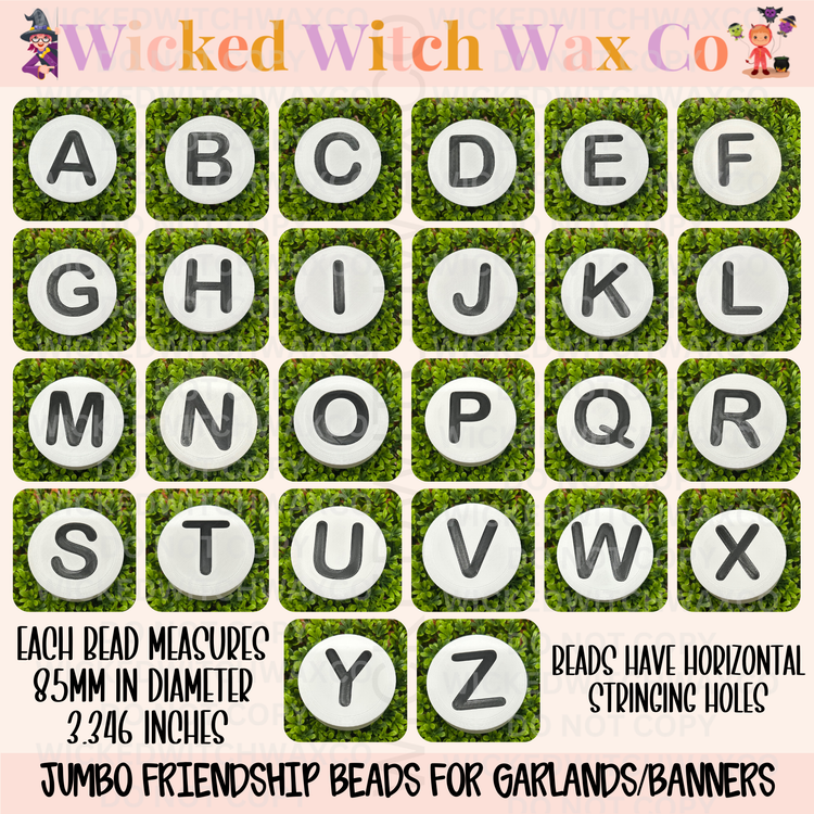 Friendship Beads - White W/ BLACK Letters - 3D Printed  - JUMBO - 85mm - INDIVIDUAL